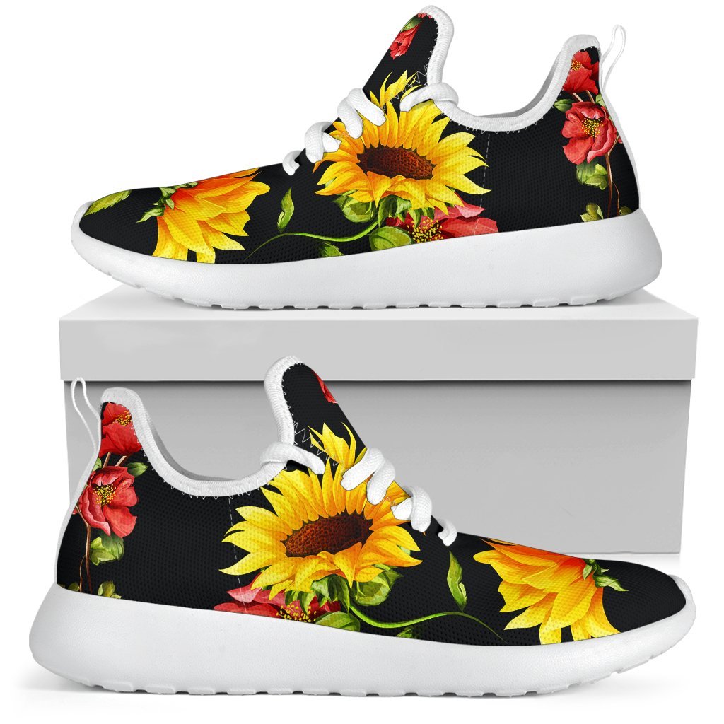 Sunflower Floral Pattern Print Mesh Knit Shoes GearFrost