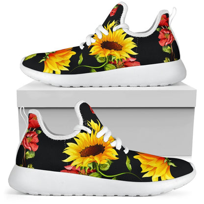 Sunflower Floral Pattern Print Mesh Knit Shoes GearFrost