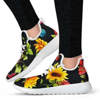 Sunflower Floral Pattern Print Mesh Knit Shoes GearFrost