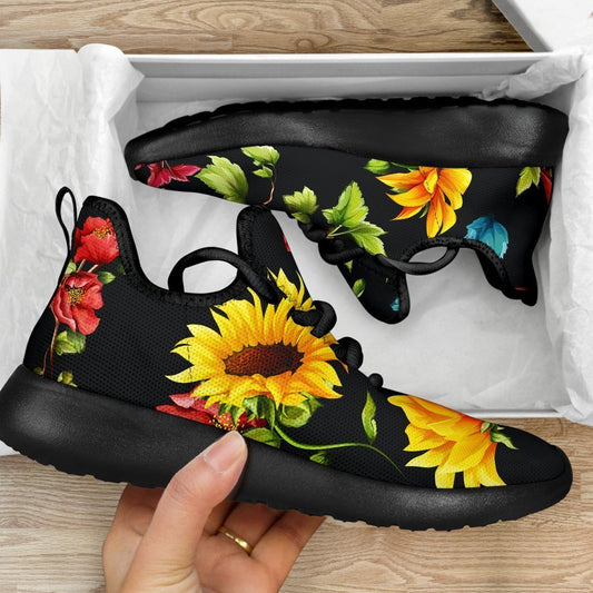 Sunflower Floral Pattern Print Mesh Knit Shoes GearFrost