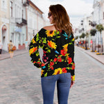 Sunflower Floral Pattern Print Off Shoulder Sweatshirt GearFrost