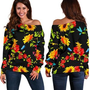 Sunflower Floral Pattern Print Off Shoulder Sweatshirt GearFrost