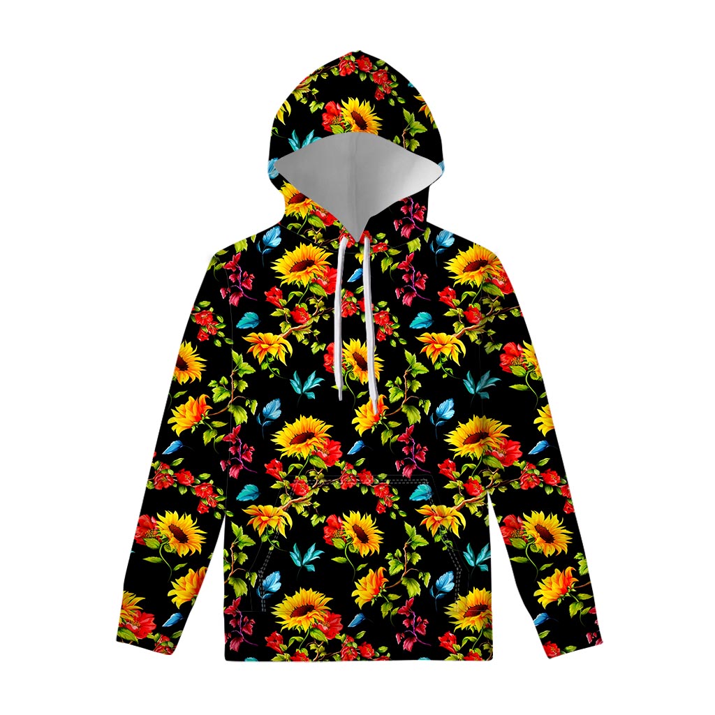 Sunflower Floral Pattern Print Pullover Hoodie