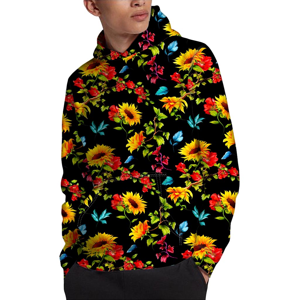 Sunflower Floral Pattern Print Pullover Hoodie