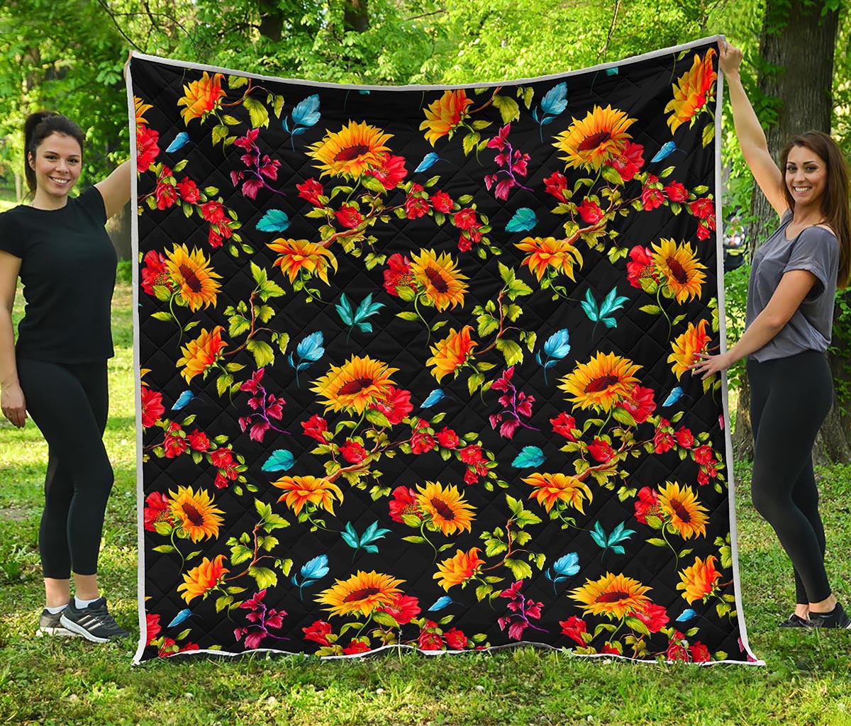 Sunflower Floral Pattern Print Quilt