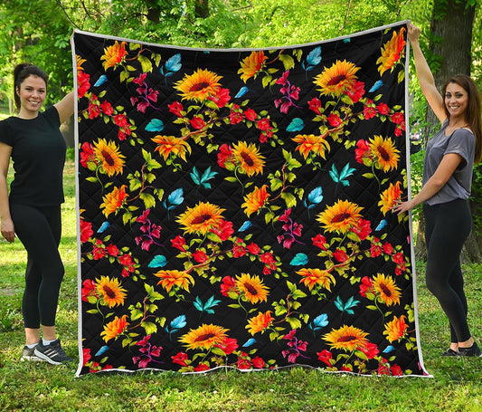 Sunflower Floral Pattern Print Quilt