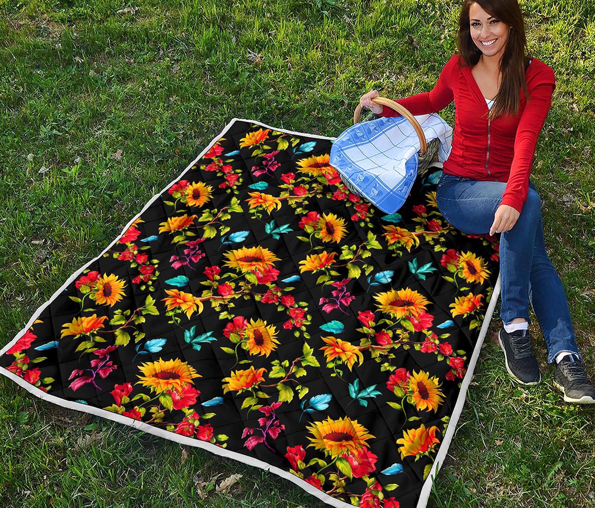 Sunflower Floral Pattern Print Quilt