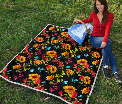 Sunflower Floral Pattern Print Quilt