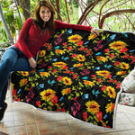 Sunflower Floral Pattern Print Quilt