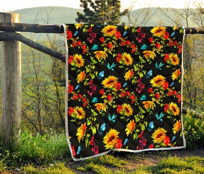 Sunflower Floral Pattern Print Quilt