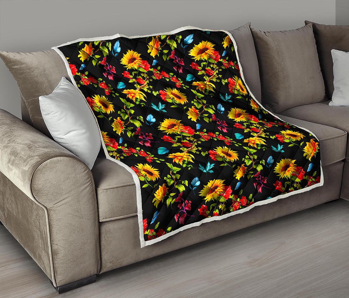 Sunflower Floral Pattern Print Quilt