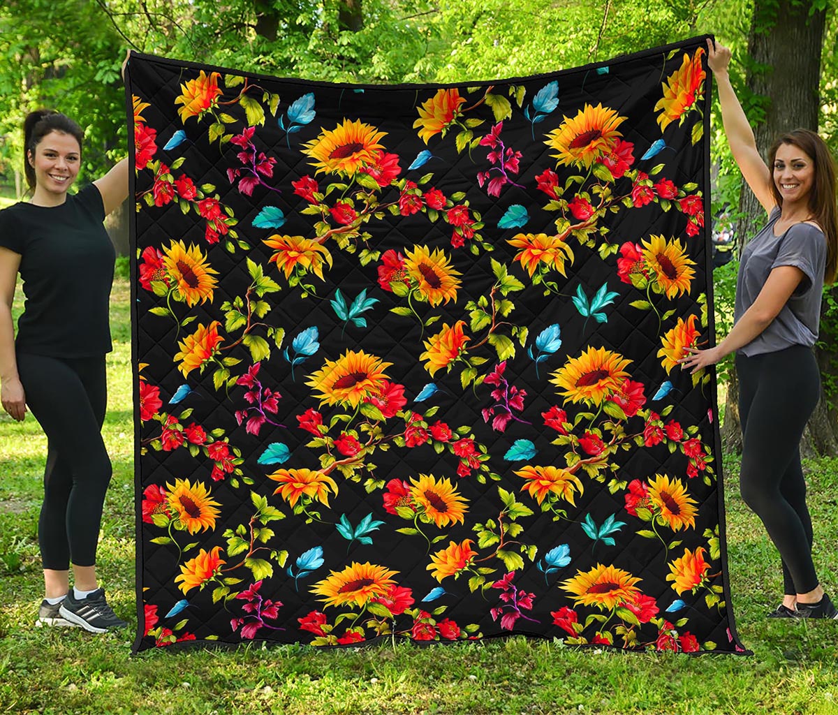Sunflower Floral Pattern Print Quilt