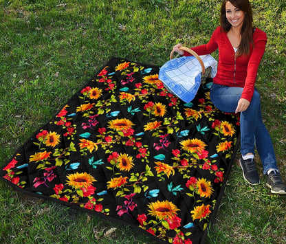 Sunflower Floral Pattern Print Quilt