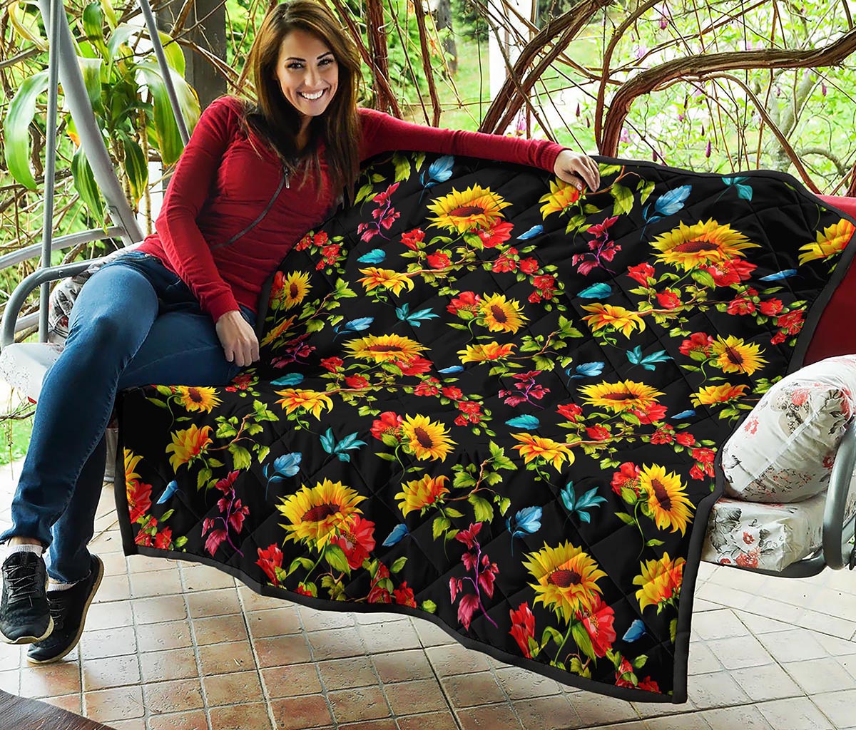 Sunflower Floral Pattern Print Quilt