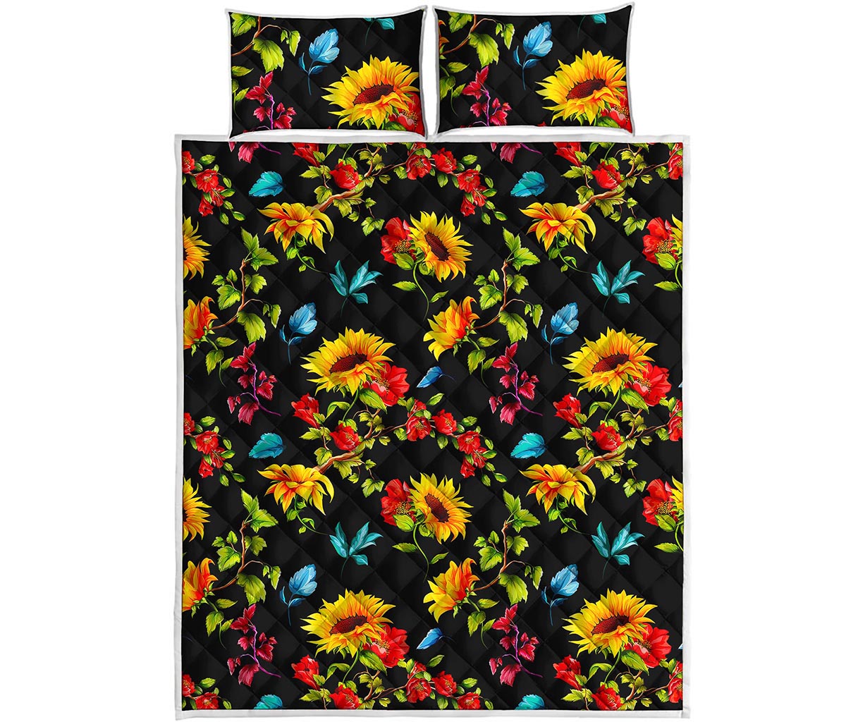 Sunflower Floral Pattern Print Quilt Bed Set