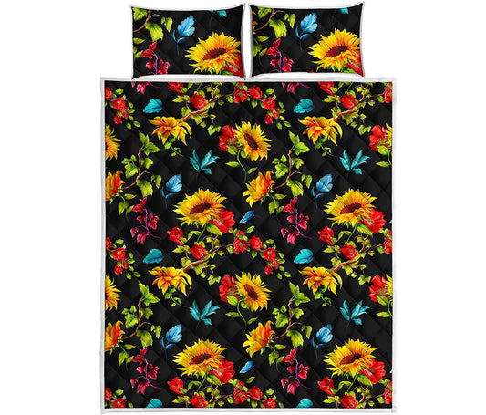 Sunflower Floral Pattern Print Quilt Bed Set