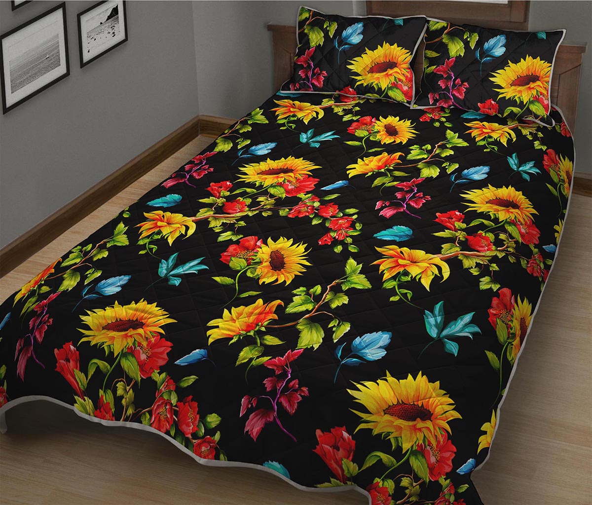 Sunflower Floral Pattern Print Quilt Bed Set