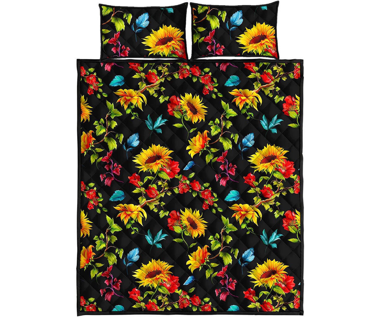 Sunflower Floral Pattern Print Quilt Bed Set