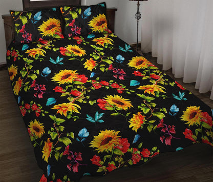 Sunflower Floral Pattern Print Quilt Bed Set