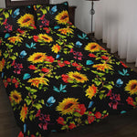 Sunflower Floral Pattern Print Quilt Bed Set
