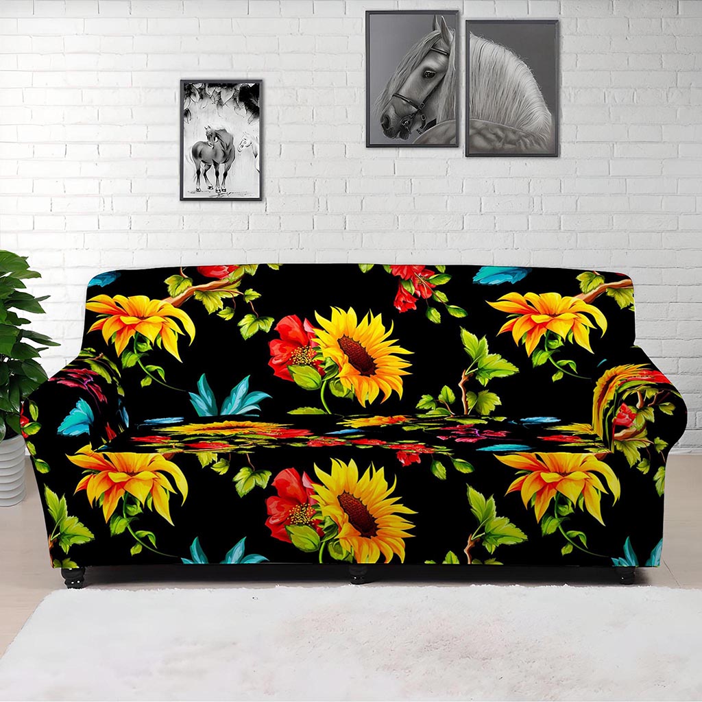 Sunflower Floral Pattern Print Sofa Cover