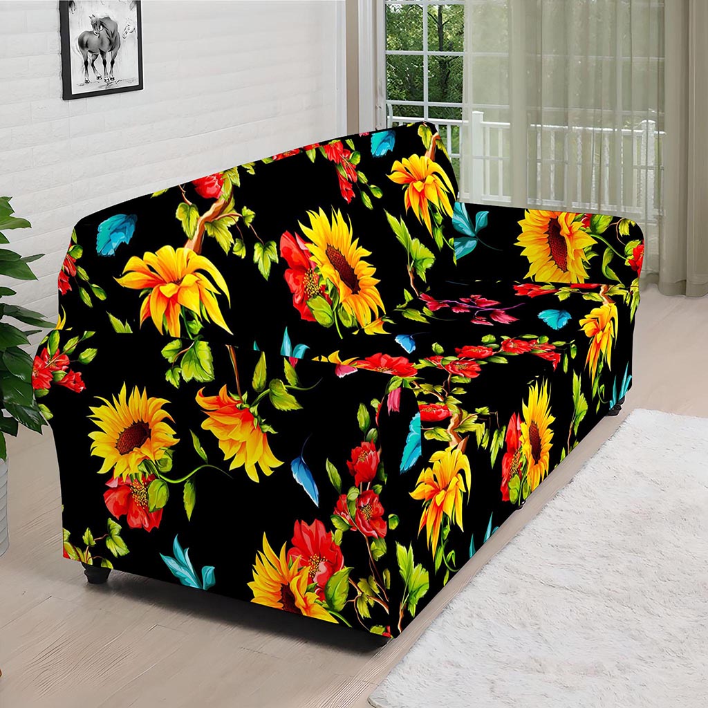 Sunflower Floral Pattern Print Sofa Cover