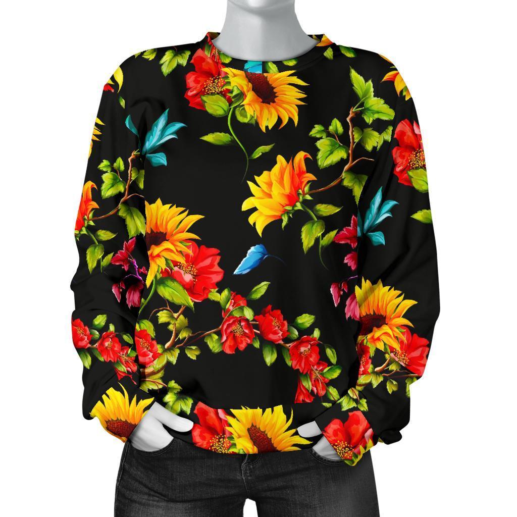 Sunflower Floral Pattern Print Women's Crewneck Sweatshirt GearFrost
