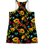 Sunflower Floral Pattern Print Women's Racerback Tank Top