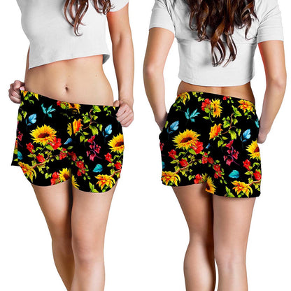 Sunflower Floral Pattern Print Women's Shorts