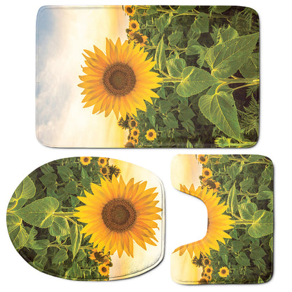 Sunflower Landscape Print 3 Piece Bath Mat Set