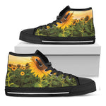Sunflower Landscape Print Black High Top Shoes