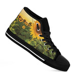 Sunflower Landscape Print Black High Top Shoes