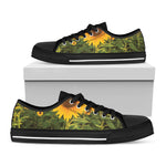 Sunflower Landscape Print Black Low Top Shoes