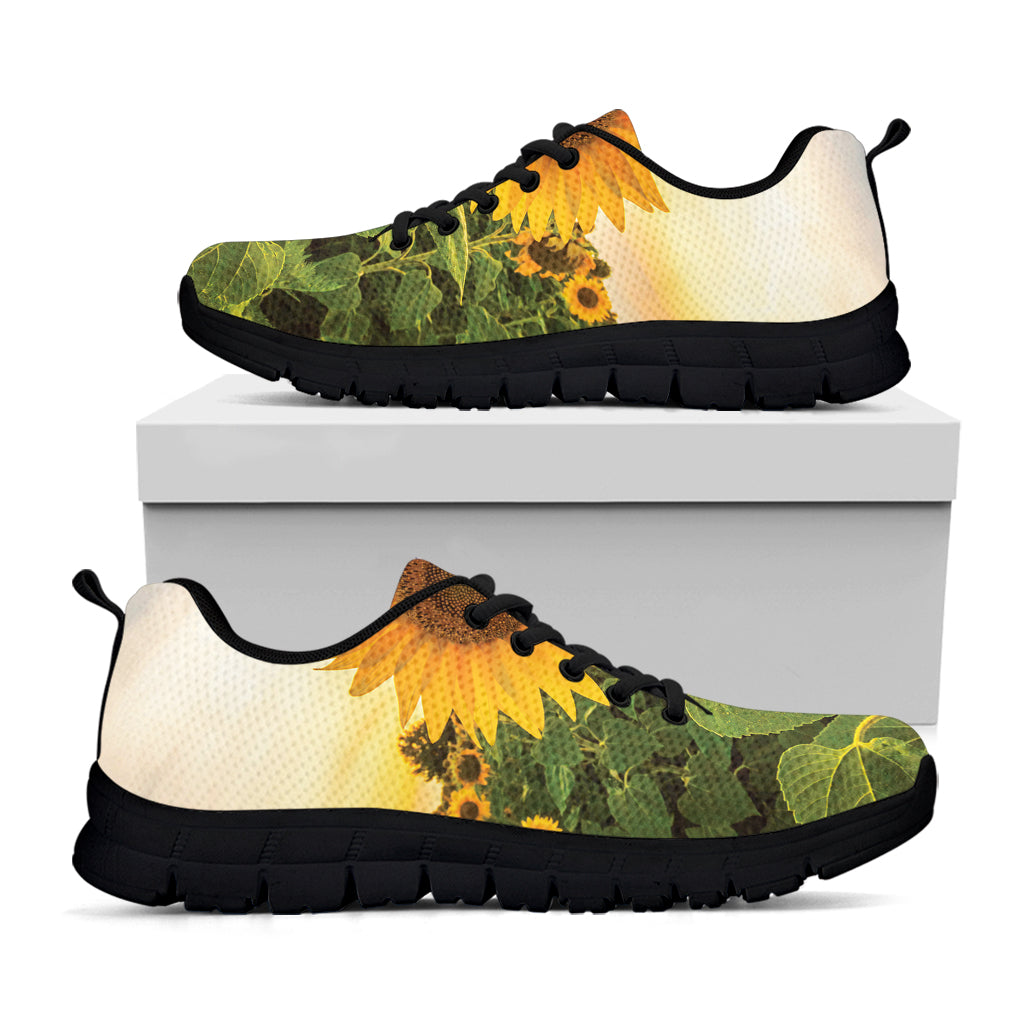 Sunflower Landscape Print Black Sneakers