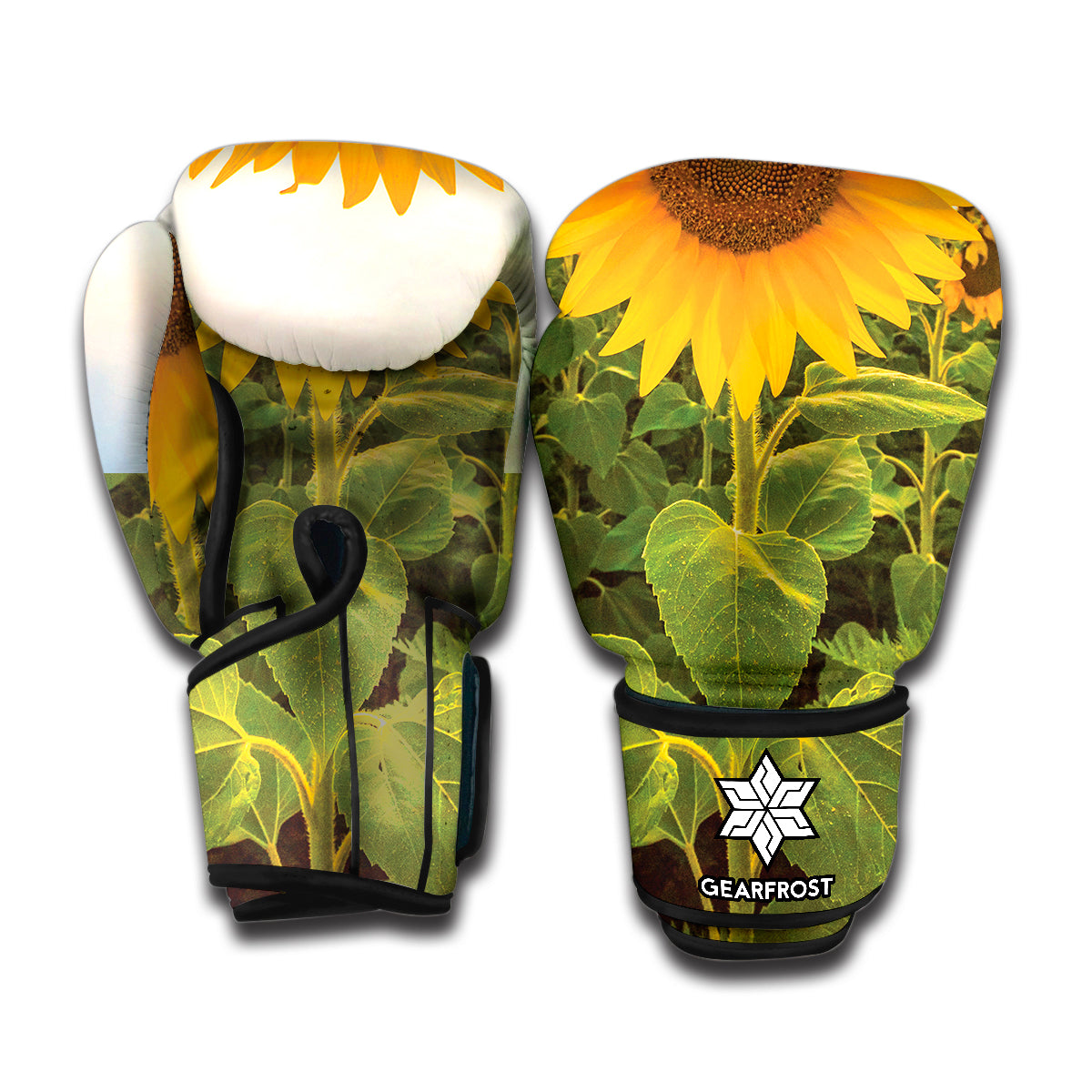 Sunflower Landscape Print Boxing Gloves