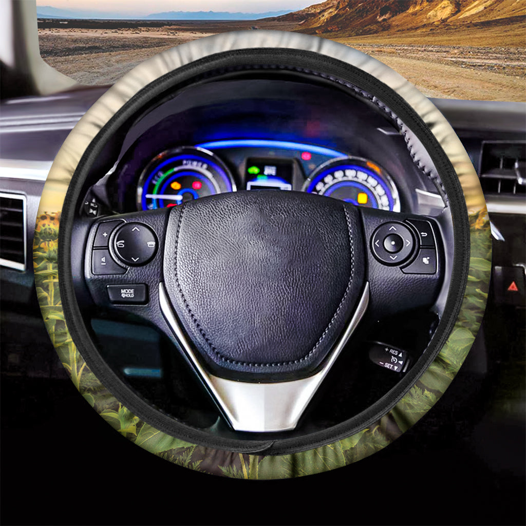 Sunflower Landscape Print Car Steering Wheel Cover