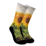 Sunflower Landscape Print Crew Socks