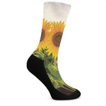 Sunflower Landscape Print Crew Socks