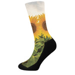 Sunflower Landscape Print Crew Socks
