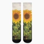 Sunflower Landscape Print Crew Socks