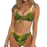 Sunflower Landscape Print Front Bow Tie Bikini