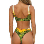 Sunflower Landscape Print Front Bow Tie Bikini