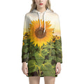Sunflower Landscape Print Pullover Hoodie Dress
