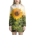 Sunflower Landscape Print Hoodie Dress