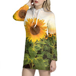 Sunflower Landscape Print Hoodie Dress