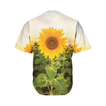 Sunflower Landscape Print Men's Baseball Jersey