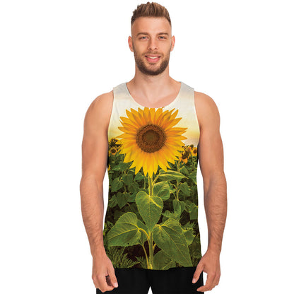 Sunflower Landscape Print Men's Tank Top