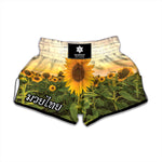 Sunflower Landscape Print Muay Thai Boxing Shorts