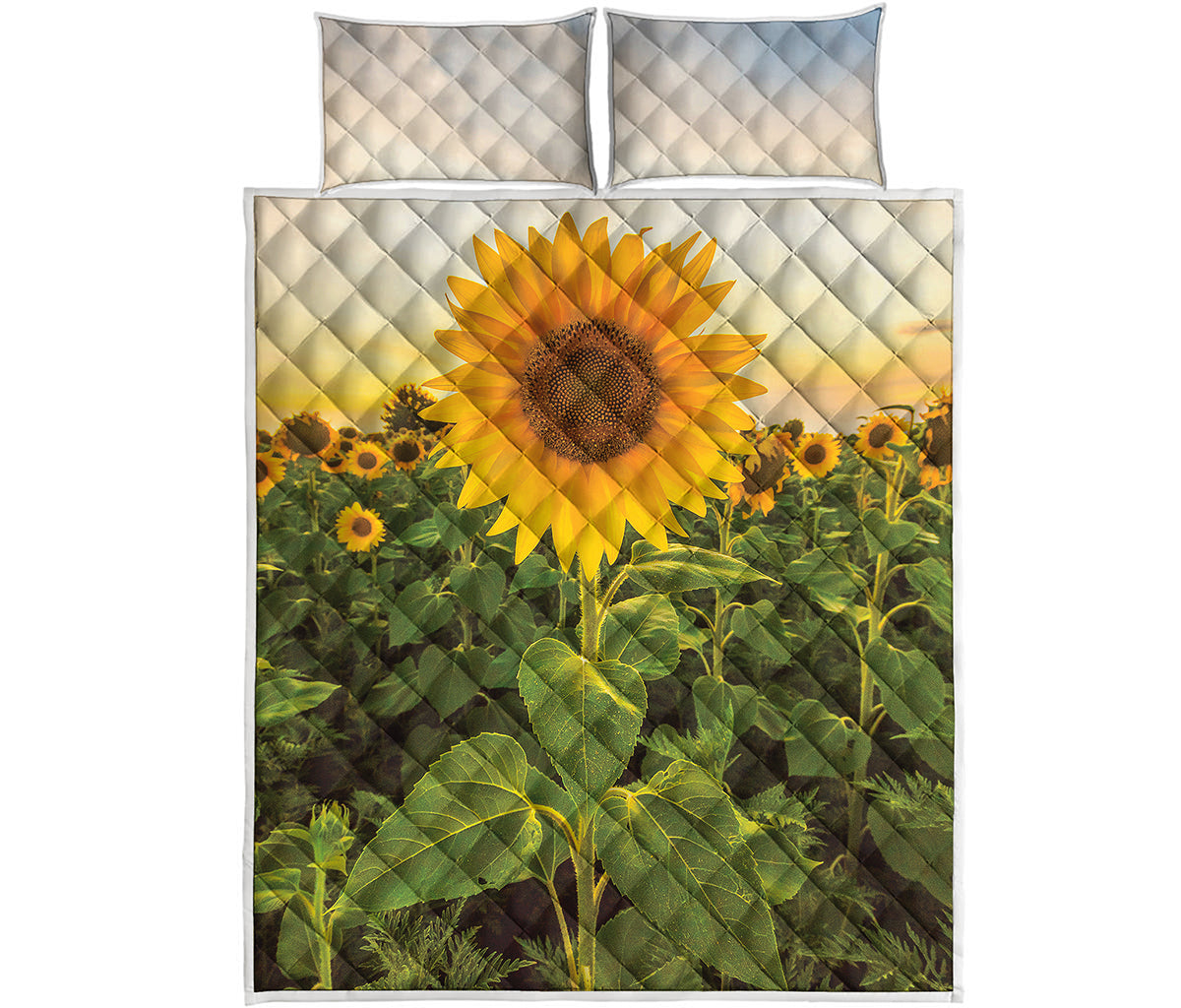 Sunflower Landscape Print Quilt Bed Set