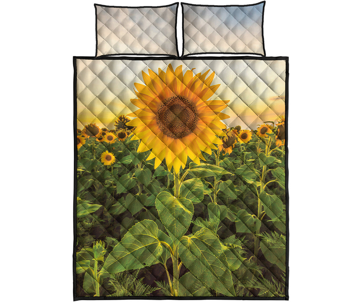 Sunflower Landscape Print Quilt Bed Set